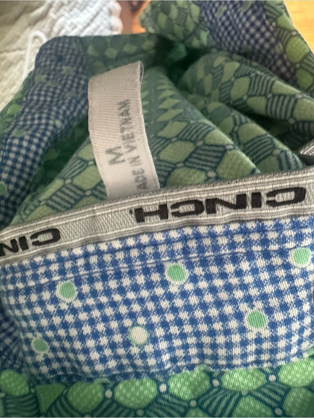 Cinch Green Geometric Print Long Sleeve Shirt Gingham Trim M Western Chic - Picture 5 of 9